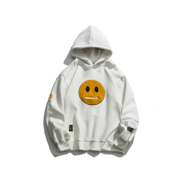 GONTHWID Zipper Pocket Smile Face Patchwork Hoodie
