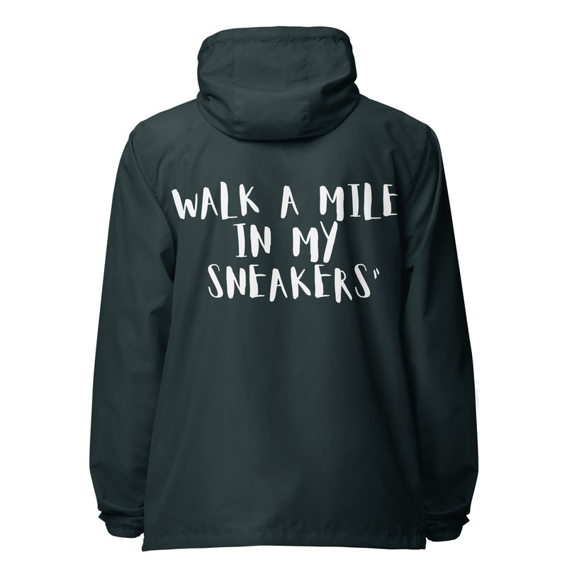 "Walk a mile in my Sneakers" zip up windbreaker